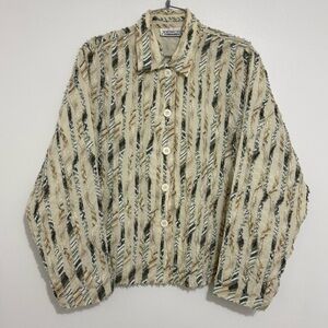 New Direction Women Button Up Blouse Unique Textured Pattern Size L